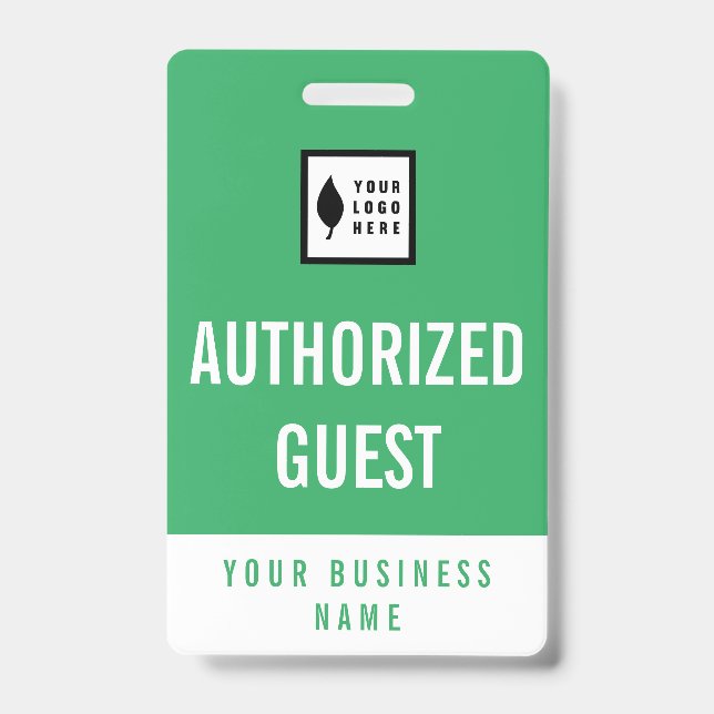 Badge Visiteur de bureau Propre Vert Blanc Ajoutez votre (Avant)