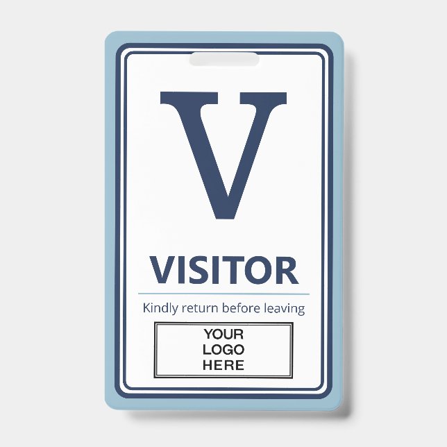 Badge Visiteur de logo d'entreprise à bordure bleu clair (Avant)