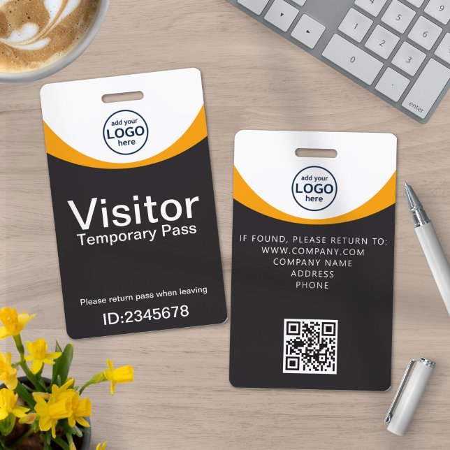 Badge visiteur entreprise Code QR Jaune Gris ID (Créateur téléchargé)