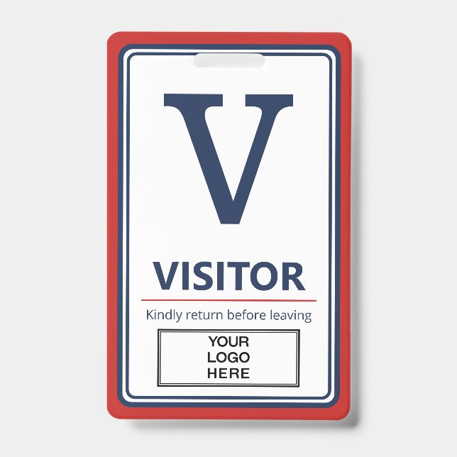 Badge visiteur Logo Entreprise Bordure Rouge Bleu (Avant)