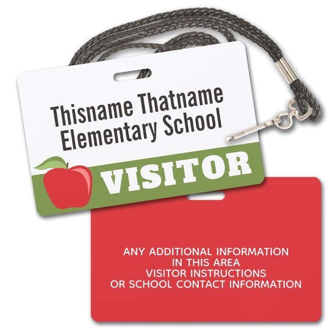 Badge Visiteur - Parents Écoles avec Pomme Rouge (Visitor Badge for a School or other institution. Customize with the business name and other info.)