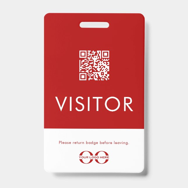 Badge visiteur personnalisé avec code QR rouge et  (Avant)