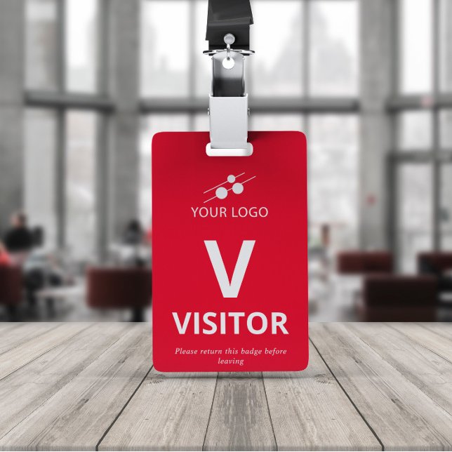 Badge Visiteur Rouge Blanc Ajoutez Votre Logo (Créateur téléchargé)