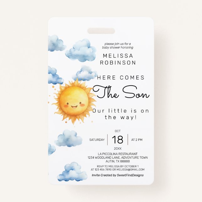 Badge Voici le Son Watercolor Baby Boy Shower (Devant)