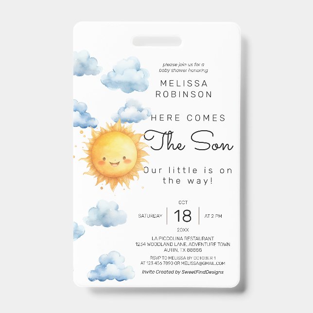 Badge Voici venir le Fils Aquarelle Fête de bébé garçon (Avant)