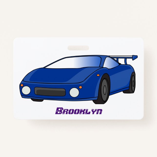Badge Voiture de sport bleue avec illustration airfos (Devant)