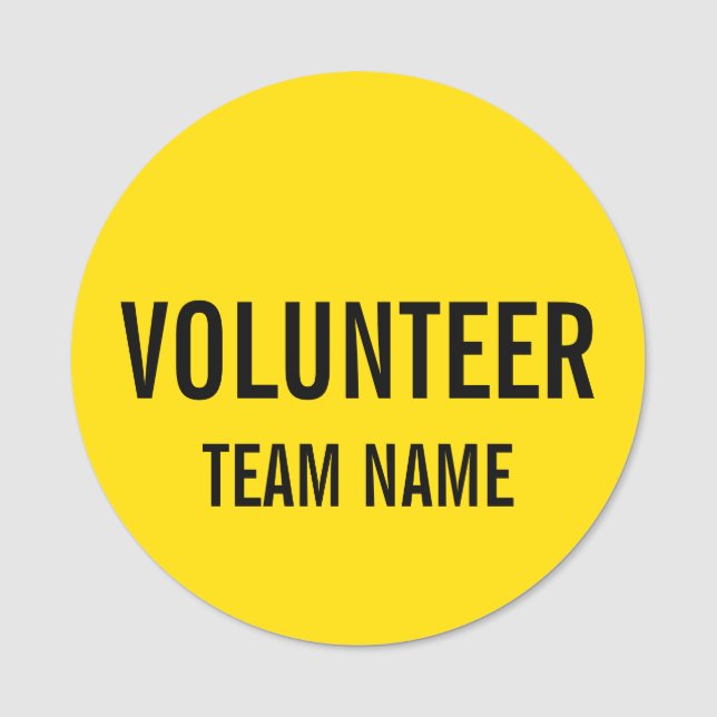 Badge volontaire jaune avec nom d'équipe personnal (Devant)
