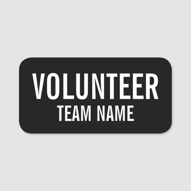 Badge volontaire noir avec nom d'équipe personnali (Devant)