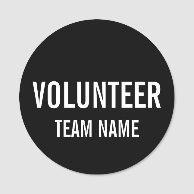 Badge volontaire noir avec nom d'équipe personnali (Devant)