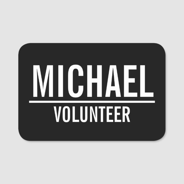 Badge volontaire noir avec nom personnalisé (Devant)