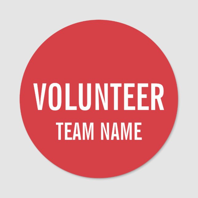 Badge volontaire rouge avec nom d'équipe personnal (Devant)