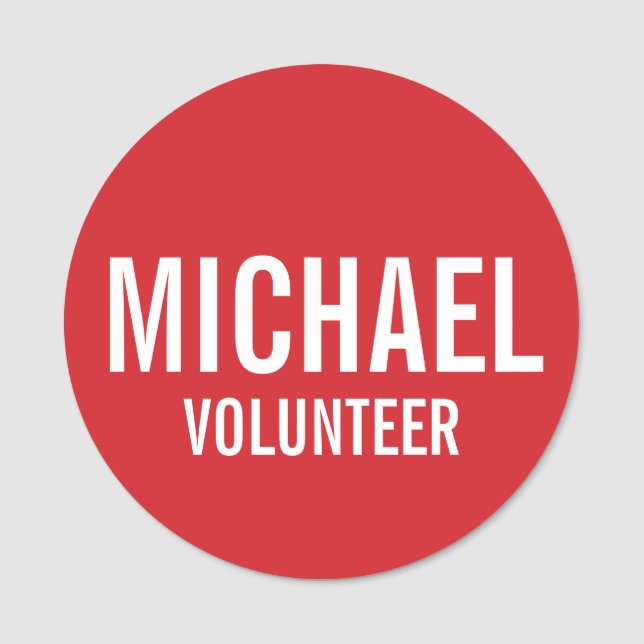 Badge volontaire rouge avec nom personnalisé (Devant)