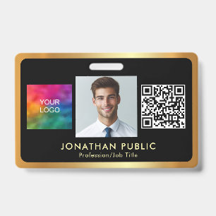 Badge Votre code QR de logo Photo d'employé Noir et Or