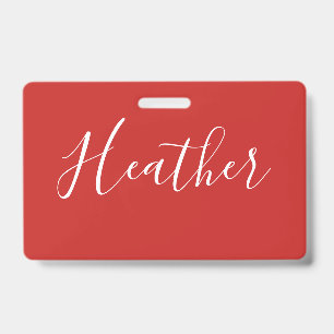 Badge Votre écriture blanche personnalisée sur fond roug