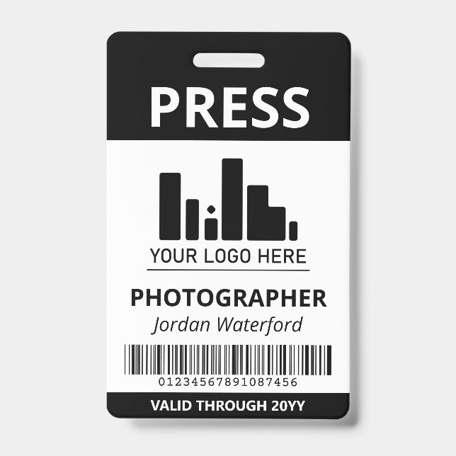 Badge Votre logo code barre ID presse noir (Avant)