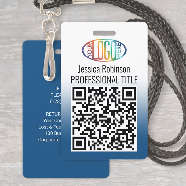 Badge Votre logo, code QR, nom et titre dégradé bleu (Créateur téléchargé)