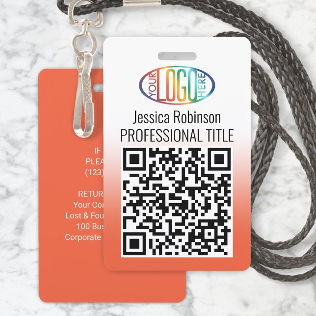 Badge Votre logo, code QR, nom et titre Dégradé orange (Créateur téléchargé)