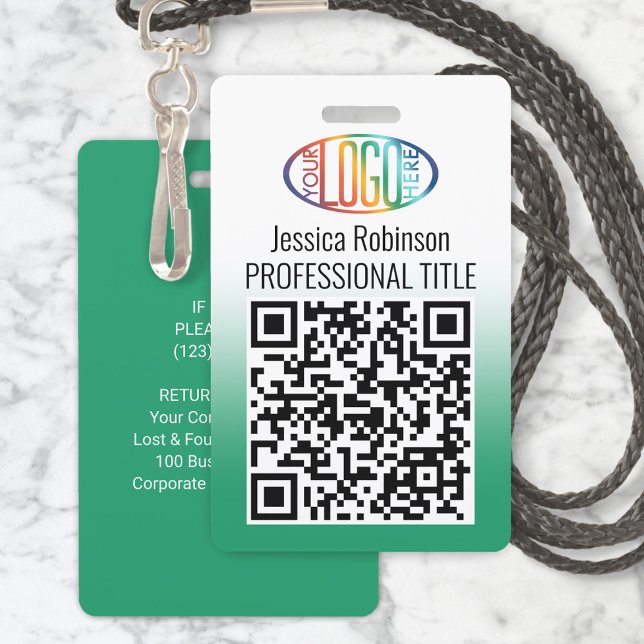 Badge Votre logo, code QR, nom et titre Dégradé vert (Créateur téléchargé)