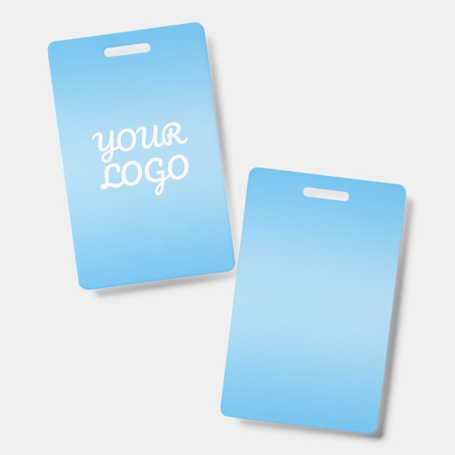 Badge Votre logo & ombre simple moderne | Bleu clair (Avant & arrière)