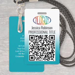 Badge Votre logo, QR, nom et titre Dégradé de bleu teint