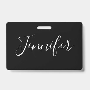 Badge Votre nom   Écriture blanche élégante sur fond noi