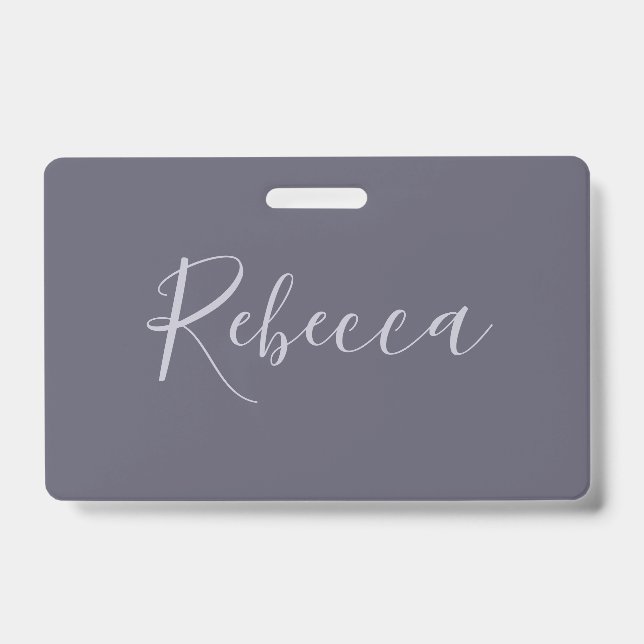 Badge Votre nom | Écriture élégante lavande sur violet b (Avant)