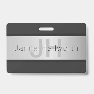 Badge Votre nom et votre monogramme Gris & Faux Silver