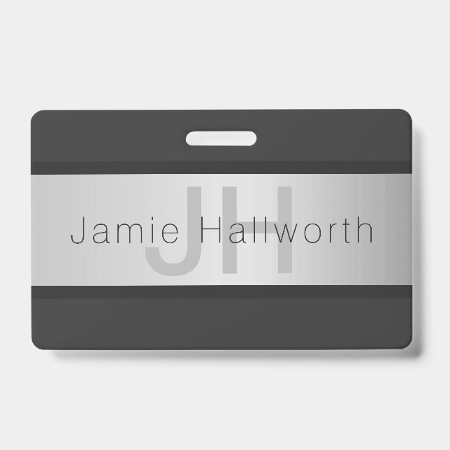 Badge Votre nom et votre monogramme | Gris & Faux Silver (Avant)