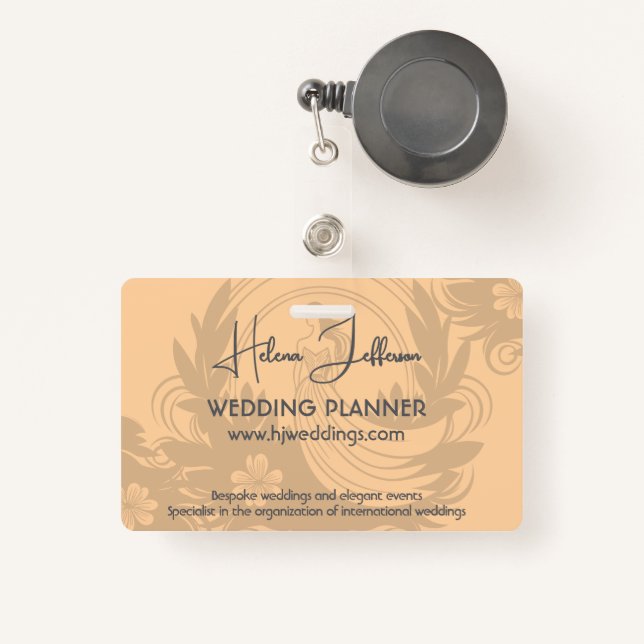 Badge Wedding planner du logo Motif de Pêche moderne (Front with Retractable)