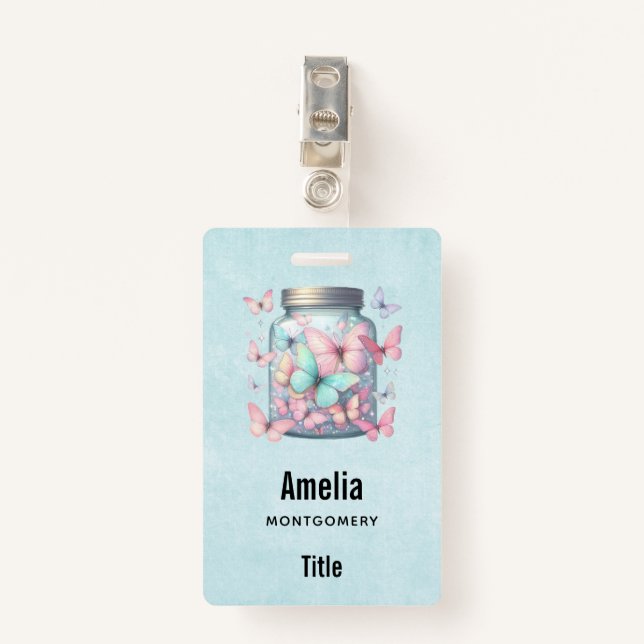 Badge Whimsical Butterflies in a Jar (Devant avec clip)