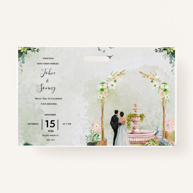 Badge Whimsical Floral Garden Wedding Invitation – Elega (Devant)