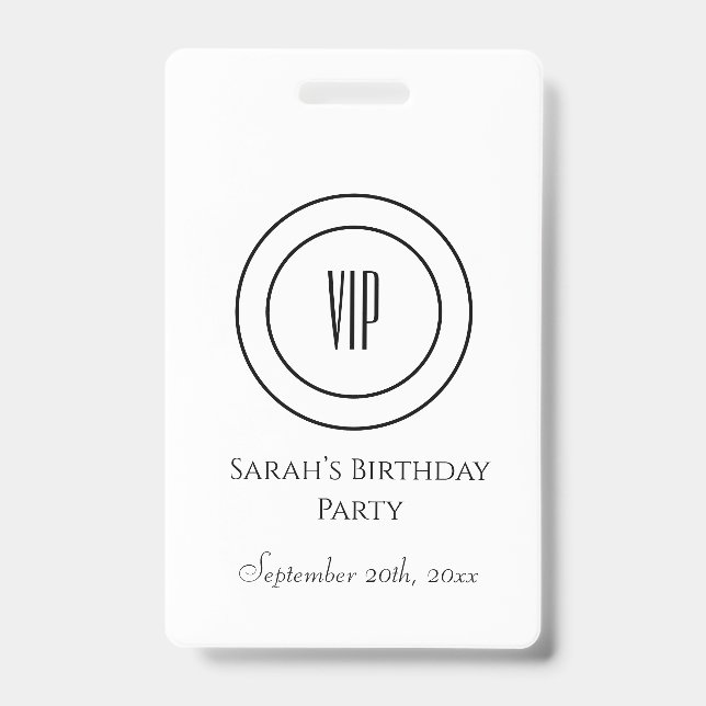 Badge White and Black Chic Anniversaire Party VIP Access (Avant)