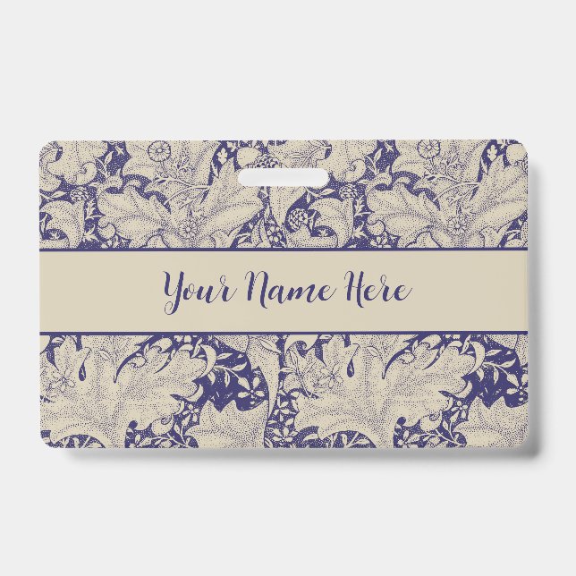 Badge William Morris Motif Giroflée Bleu Antique (Avant)