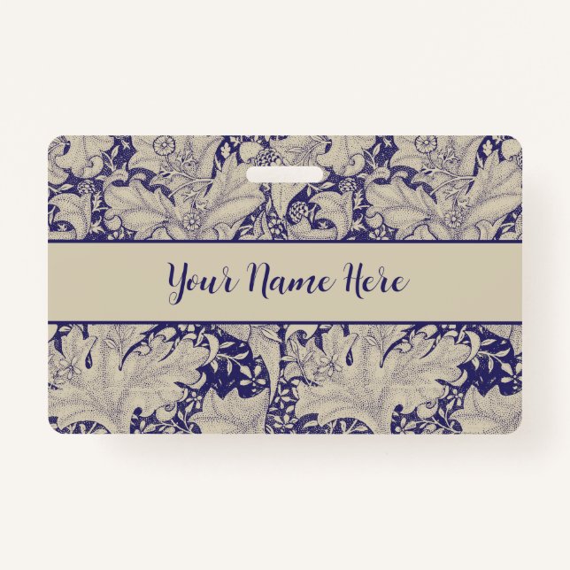 Badge William Morris Wallflower bleu damas floral (Devant)