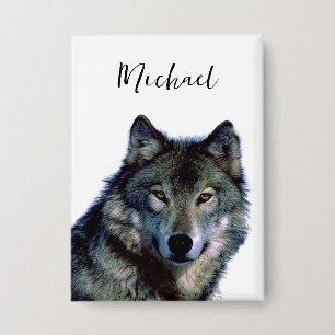 Badge Wolf Portrait Votre nom Écriture personnalisée