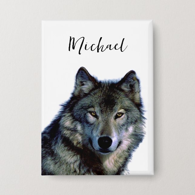 Badge Wolf Portrait Votre nom Écriture personnalisée (Recto)