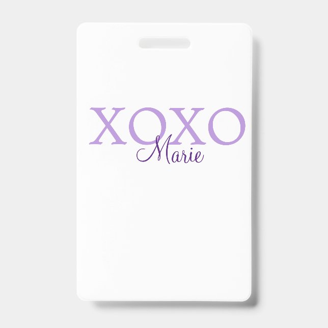 Badge Xoxo Saint-Valentin ajouter un nom pastel violet m (Avant)