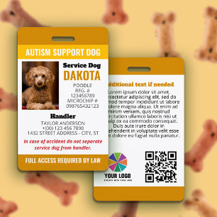 Badge Yellow Autisme Support Chien Logo QR Photo ID