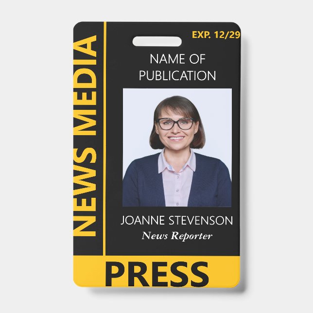 Badge Yellow Black News Media Press Photo (Front)