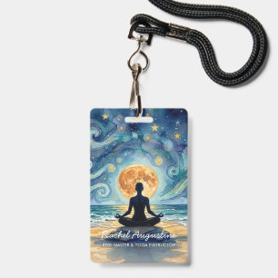 Badge Yoga Méditation Ciel Nocturne Étoilé Lune Plage Oc