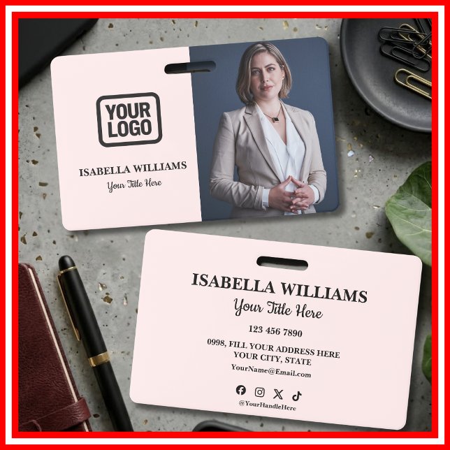 Badge Your Logo Here Modern Pink Photo Staff Name (Créateur téléchargé)