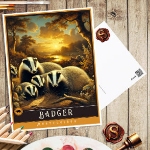 Badger   Carte postale Famille Vintage Animal
