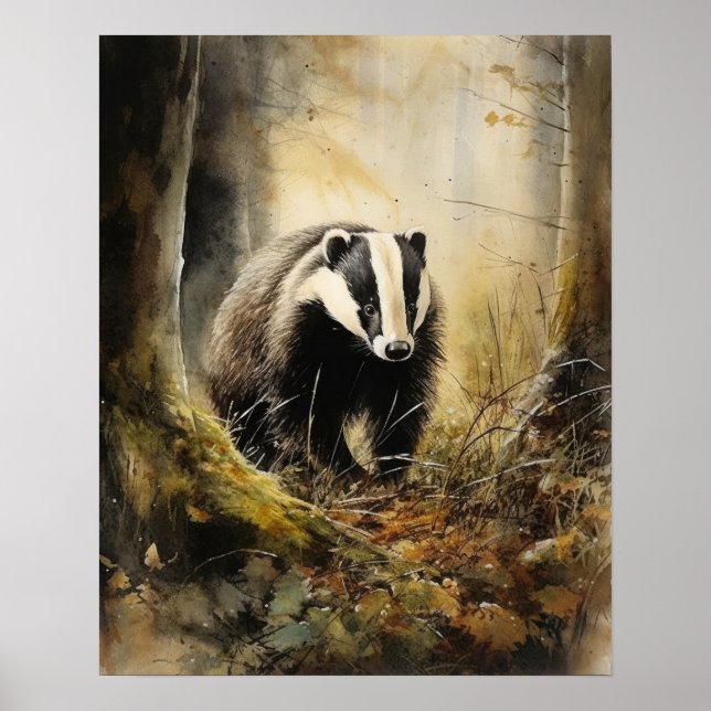 Badger Woodland Animal Art Imprimer Poster (Devant)