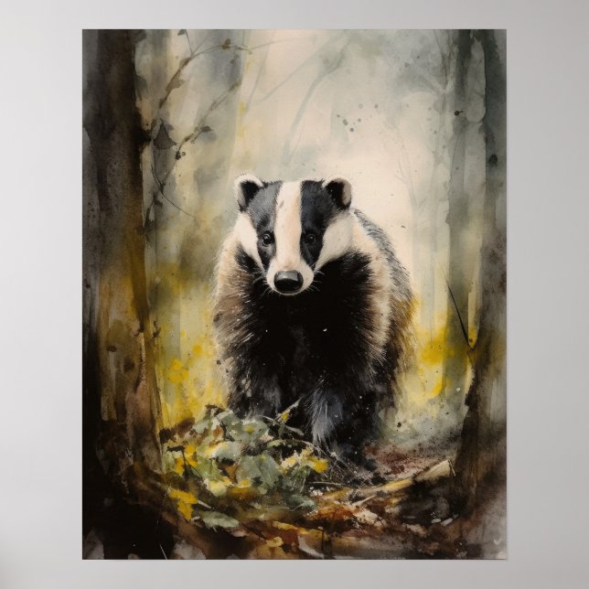 Badger Woodland Animal Art Imprimer Poster (Devant)