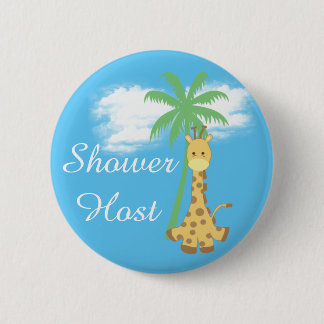 Badges de girafe d'hôte de la baby shower bleue