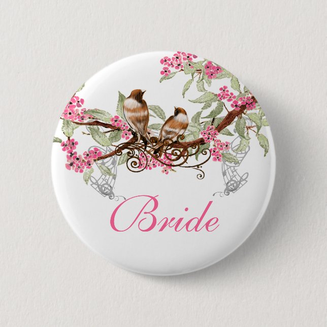 Badges de mariage oiseaux d'amour vintage (Devant)