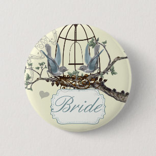 Badges de mariage oiseaux de l'amour Vintage Blueb