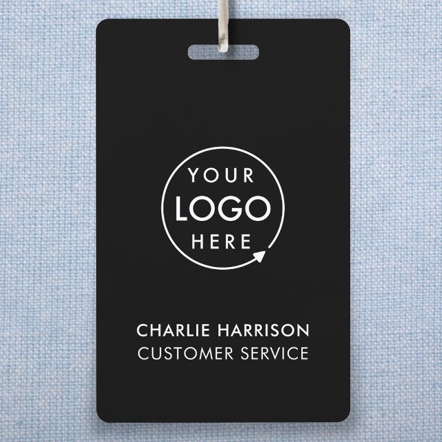 Badges d'identification personnalisés | Badge nomi (Sleek black company branded staff ID badges for business events & employee identification.)