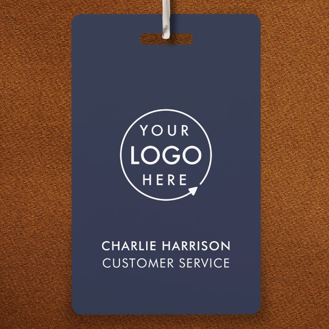 Badges d'identification personnalisés | Badge nomi (Navy blue company branded staff ID badges for business events & employee identification.)