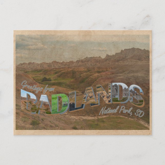Badlands National Park, carte postale de style Vin (Devant)